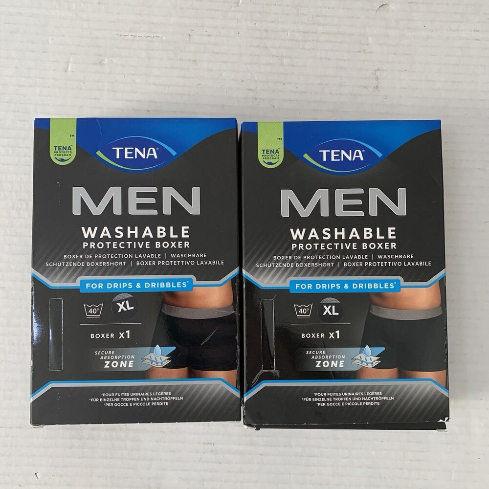 TENA Mens XL Boxers Washable Reusable Protective NEW Lot Of 2 Black Dribbles